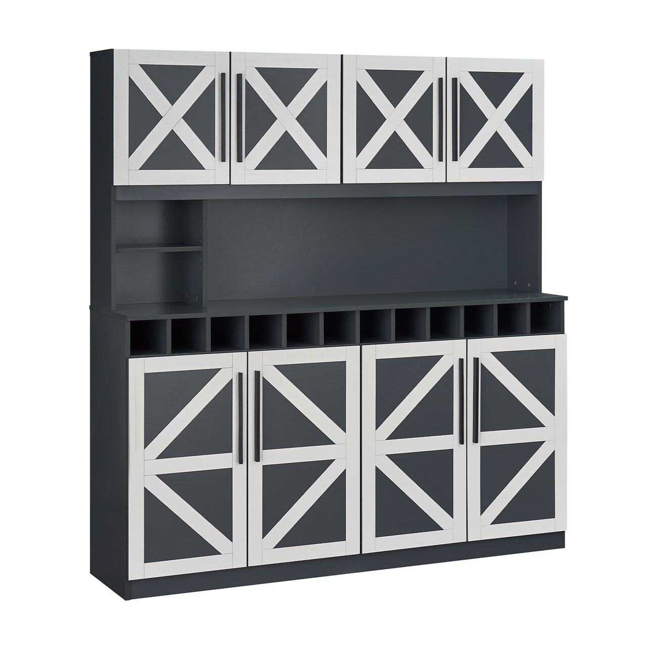 Farmhouse Buffet Hutch Cabinet with 4 Cabinets and 2 Open Shelves